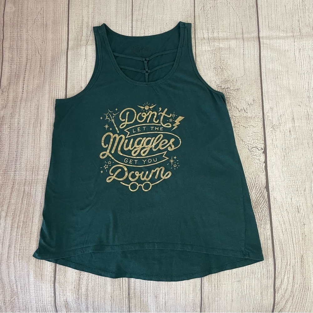 HARRY POTTER Women’s Graphic Tank Top “Don’t Let The Muggles Get You Down” Green